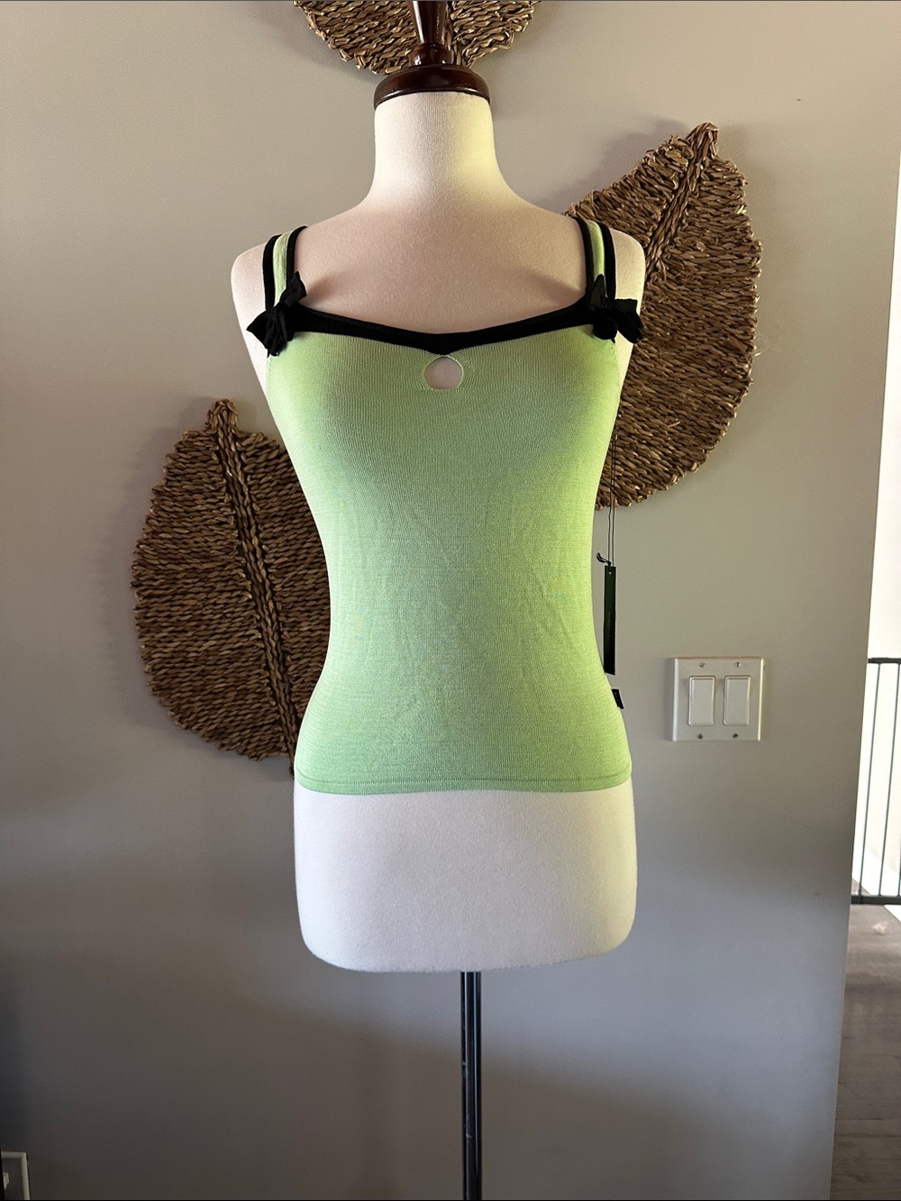 BCBGMaxAzria Light Green Silk/Knit Tank with Black Trim-NWT